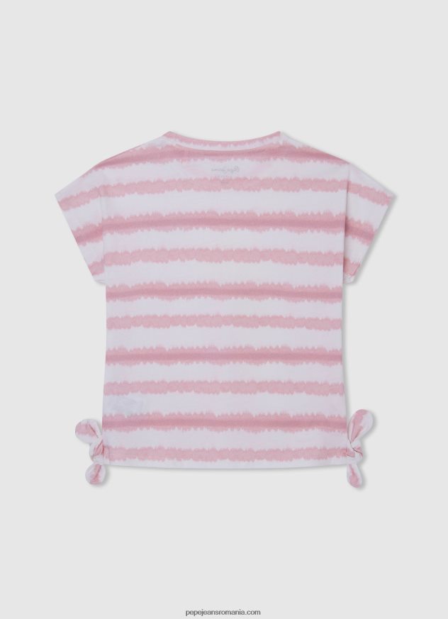 tricou din bumbac cu dungi decolorate fată Pepe Jeans roz moale 6Z0R461462