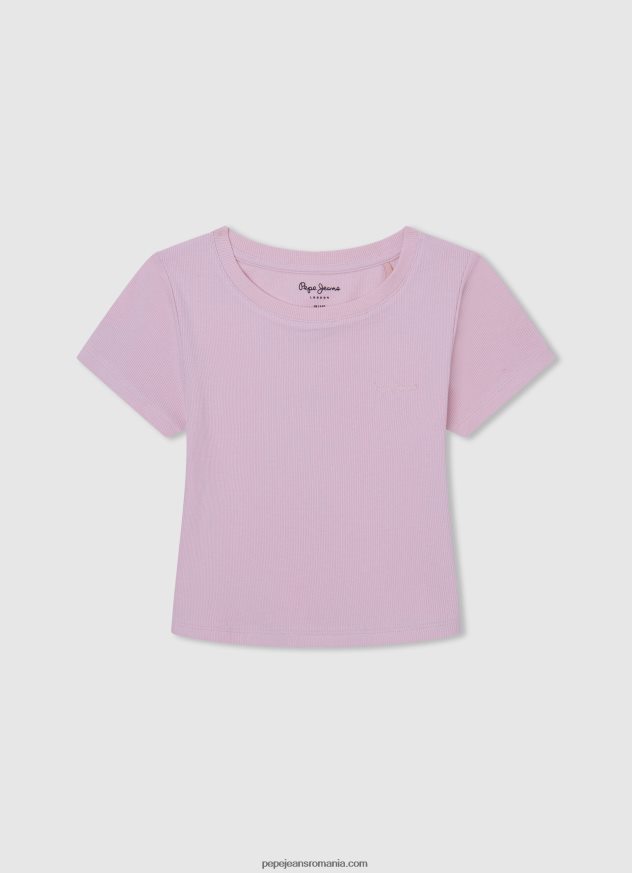 tricou din bumbac cu dungi decolorate fată Pepe Jeans roz moale 6Z0R461462