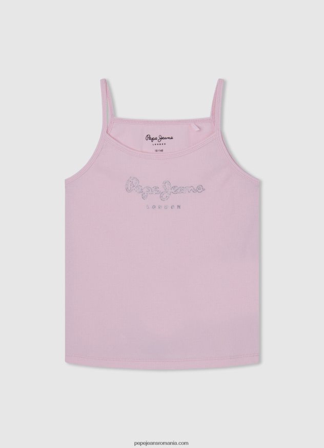 tricou din bumbac cu logo strass fată Pepe Jeans roz moale 6Z0R461431