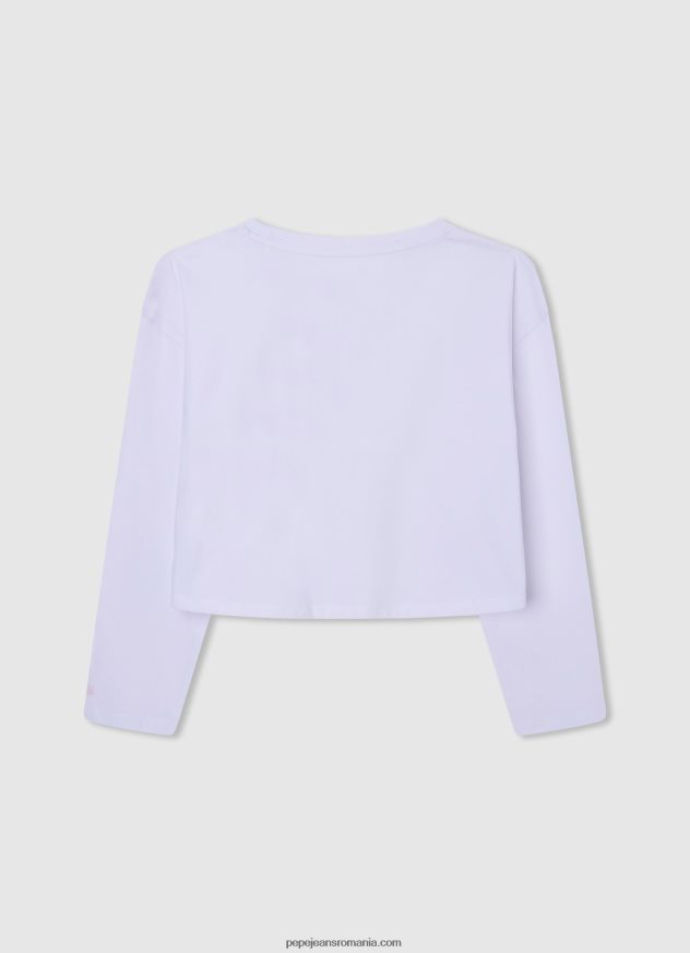 tricou din bumbac cu maneca lunga fată Pepe Jeans alb 6Z0R461456