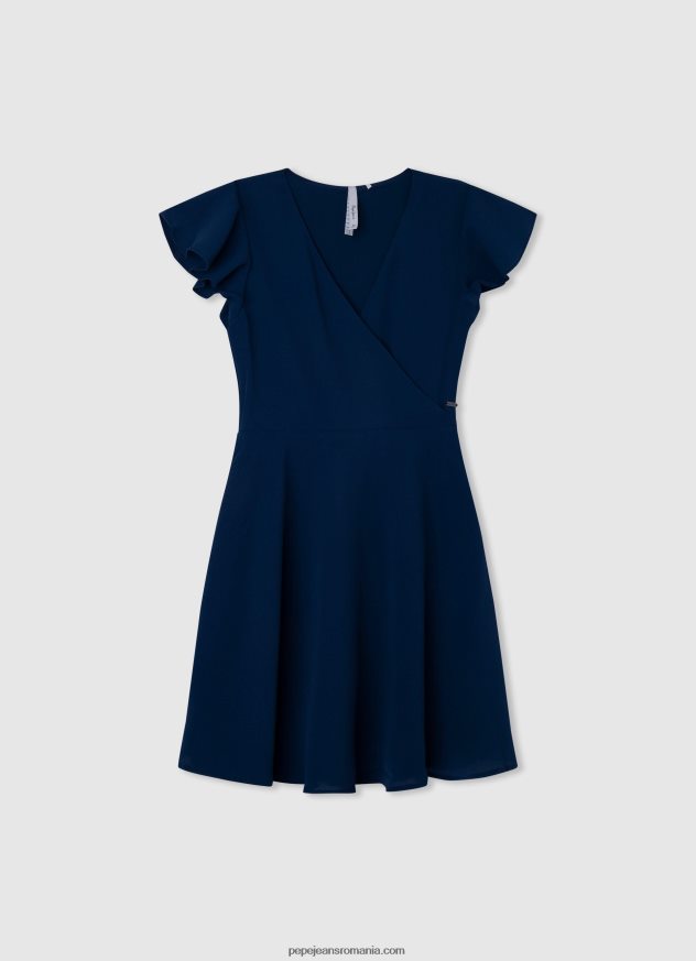 rochie din crepon cu decolteu încrucișat fată Pepe Jeans ocean 6Z0R461373