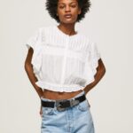 bluză din bumbac cu detalii ajurate femei Pepe Jeans alb 6Z0R46344