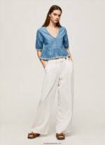 bluză din denim cu decolteu în V femei Pepe Jeans albastru 6Z0R46369 - imagine 2