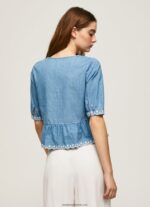 bluză din denim cu decolteu în V femei Pepe Jeans albastru 6Z0R46369 - imagine 4