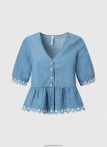 bluză din denim cu decolteu în V femei Pepe Jeans albastru 6Z0R46369 - imagine 5