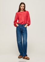 bluză plisată ajurata femei Pepe Jeans studio roșu 6Z0R46321 - imagine 2
