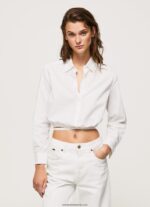 cămașă cropped din poplin femei Pepe Jeans alb 6Z0R46361 - imagine 2