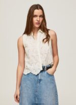 cămașă cu mânecă ajurata femei Pepe Jeans alb 6Z0R46337 - imagine 3
