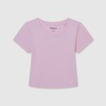 cămașă cu nervuri cu logo brodat fată Pepe Jeans roz moale 6Z0R461460
