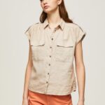 cămașă utilitare cu mâneci scurte femei Pepe Jeans piatră 6Z0R46341