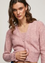 cardigan ajurat cu decolteu în V femei Pepe Jeans roz tulbure 6Z0R46248