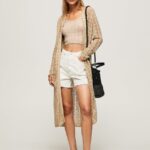cardigan lung ajurat femei Pepe Jeans piatră 6Z0R46234