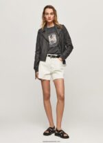 geacă biker din piele de miel femei Pepe Jeans negru 6Z0R46114