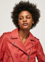 geacă biker din piele de miel femei Pepe Jeans studio roșu 6Z0R46105 - imagine 4