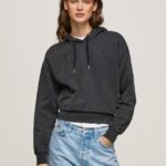 hanorac din bumbac femei Pepe Jeans negru spalat 6Z0R46281