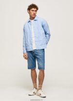 lambert fil a fil straight fit shirt bărbați Pepe Jeans albastru înălbitor 6Z0R461030 - imagine 2