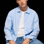 lambert fil a fil straight fit shirt bărbați Pepe Jeans albastru înălbitor 6Z0R461030