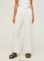 pantaloni largi plisați femei Pepe Jeans alb 6Z0R46288 - imagine 2