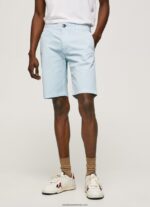 pantaloni scurți chino din bumbac bărbați Pepe Jeans albastru înălbitor 6Z0R461115 - imagine 2