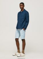 pantaloni scurți chino din bumbac bărbați Pepe Jeans albastru înălbitor 6Z0R461115