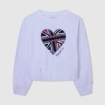 pulover cu imprimeu inimă fată Pepe Jeans alb 6Z0R461411