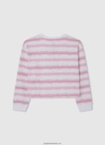 pulover din bumbac cu dungi decolorate fată Pepe Jeans roz moale 6Z0R461409 - imagine 2