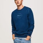 pulover din bumbac cu guler rotunjit bărbați Pepe Jeans indigo 6Z0R46868