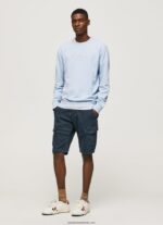 pulover din bumbac cu logo imprimat bărbați Pepe Jeans albastru înălbitor 6Z0R46876 - imagine 2