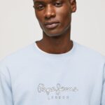 pulover din bumbac cu logo imprimat bărbați Pepe Jeans albastru înălbitor 6Z0R46876