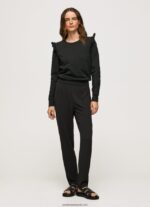 pulover din bumbac cu volane femei Pepe Jeans negru 6Z0R46283 - imagine 2