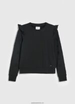 pulover din bumbac cu volane femei Pepe Jeans negru 6Z0R46283 - imagine 5