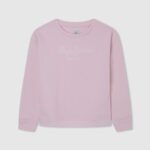pulover din bumbac imprimat cu logo fată Pepe Jeans roz moale 6Z0R461416