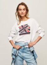 pulover din bumbac union jack femei Pepe Jeans alb 6Z0R46266