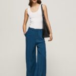 pungă de hârtie pantaloni largi femei Pepe Jeans ocean 6Z0R46302