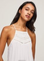 rochie cu detalii brodate femei Pepe Jeans alb 6Z0R46219 - imagine 4