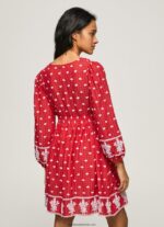 rochie cu detalii brodate femei Pepe Jeans studio roșu 6Z0R46216 - imagine 4