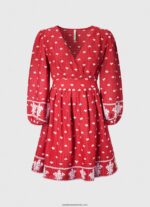 rochie cu detalii brodate femei Pepe Jeans studio roșu 6Z0R46216 - imagine 5