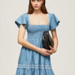 rochie din denim brodata femei Pepe Jeans albastru 6Z0R46164