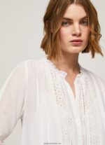 rochie patris cu detalii ajurate femei Pepe Jeans alb 6Z0R46148 - imagine 3