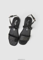 sandale din piele irma log flat femei Pepe Jeans negru 6Z0R46661 - imagine 2