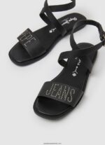 sandale din piele irma log flat femei Pepe Jeans negru 6Z0R46661 - imagine 3