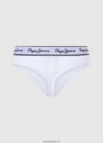 tanga clasica cu logo imprimat femei Pepe Jeans alb 6Z0R46541 - imagine 2