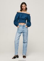 top cropped din popelin de bumbac femei Pepe Jeans ocean 6Z0R46360 - imagine 2