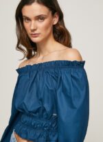 top cropped din popelin de bumbac femei Pepe Jeans ocean 6Z0R46360 - imagine 3