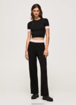 top cu mâneci scurte cu gât rotund femei Pepe Jeans negru 6Z0R46263 - imagine 2