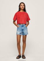 tricou cropped din catifea femei Pepe Jeans studio roșu 6Z0R46460 - imagine 2