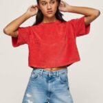 tricou cropped din catifea femei Pepe Jeans studio roșu 6Z0R46460