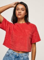 tricou cropped din catifea femei Pepe Jeans studio roșu 6Z0R46460 - imagine 3