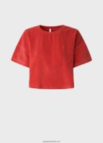 tricou cropped din catifea femei Pepe Jeans studio roșu 6Z0R46460 - imagine 5