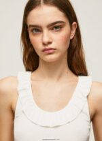tricou cu decolteu cu volane femei Pepe Jeans alb 6Z0R46390 - imagine 3